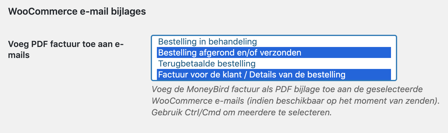 MoneyBird PDF factuur als bijlage in WooCommerce emails