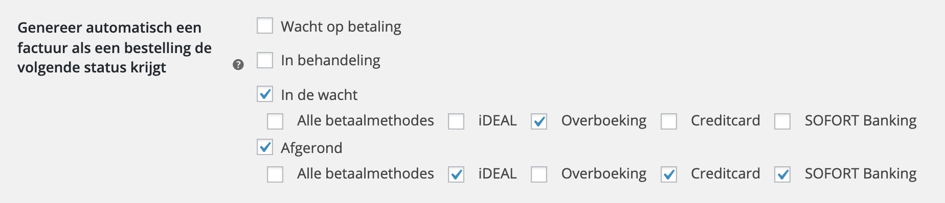 Filter MoneyBird facturatie triggers op de gebruikte betaalmethode.